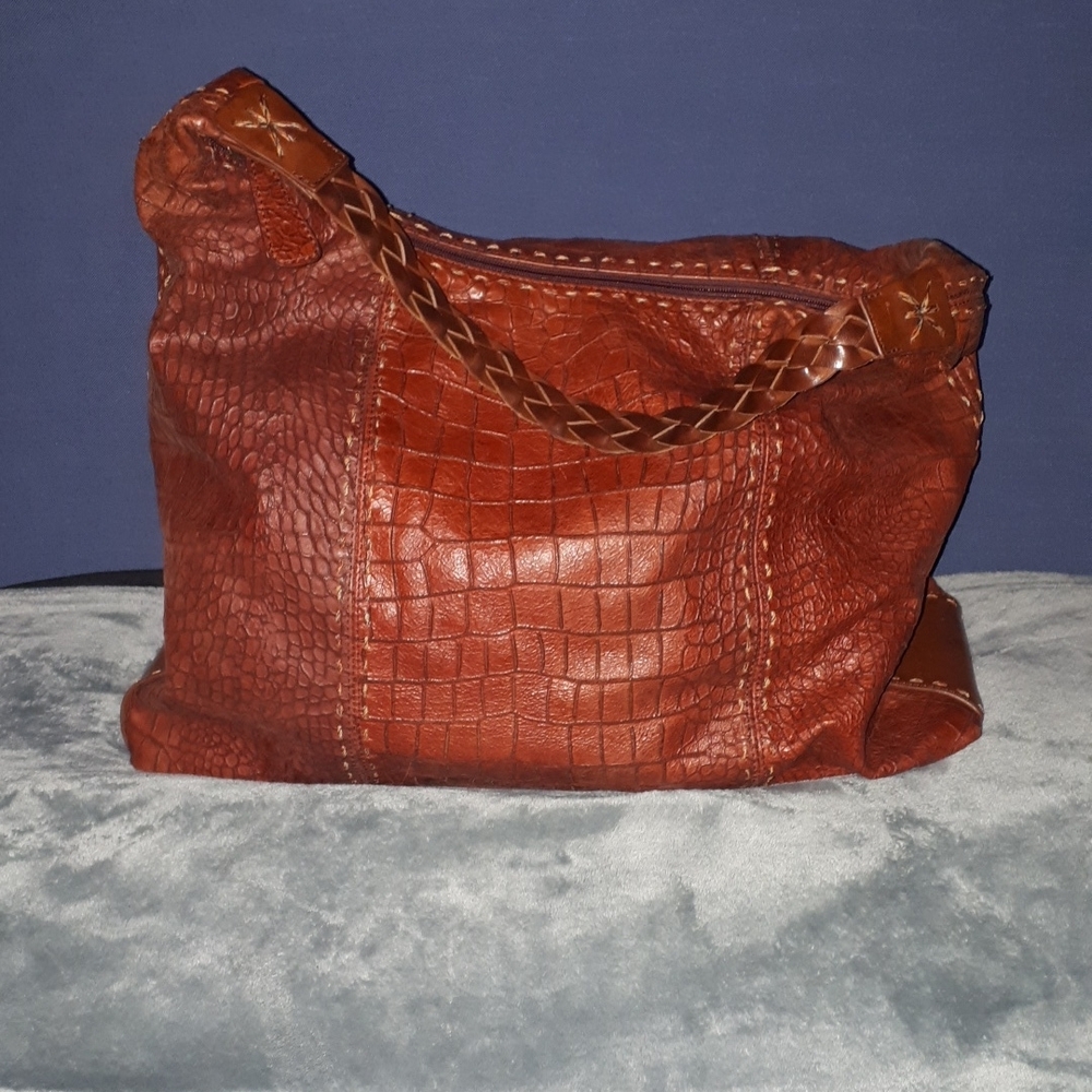 Carlos Falchi Elegant Brown Crocodile-Embossed Women's Bag